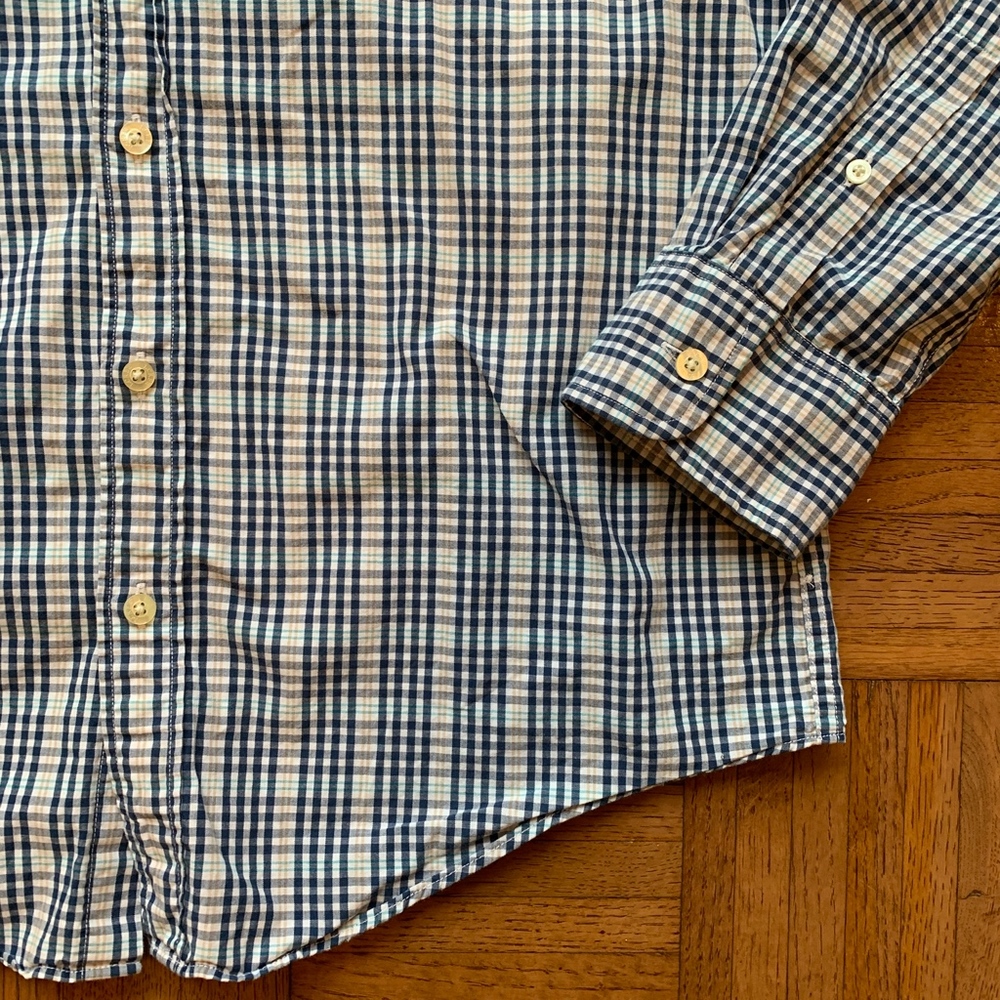 Men's J. Crew Slim Fit Blue Gray Orange Shirt, L - Picture 5 of 6